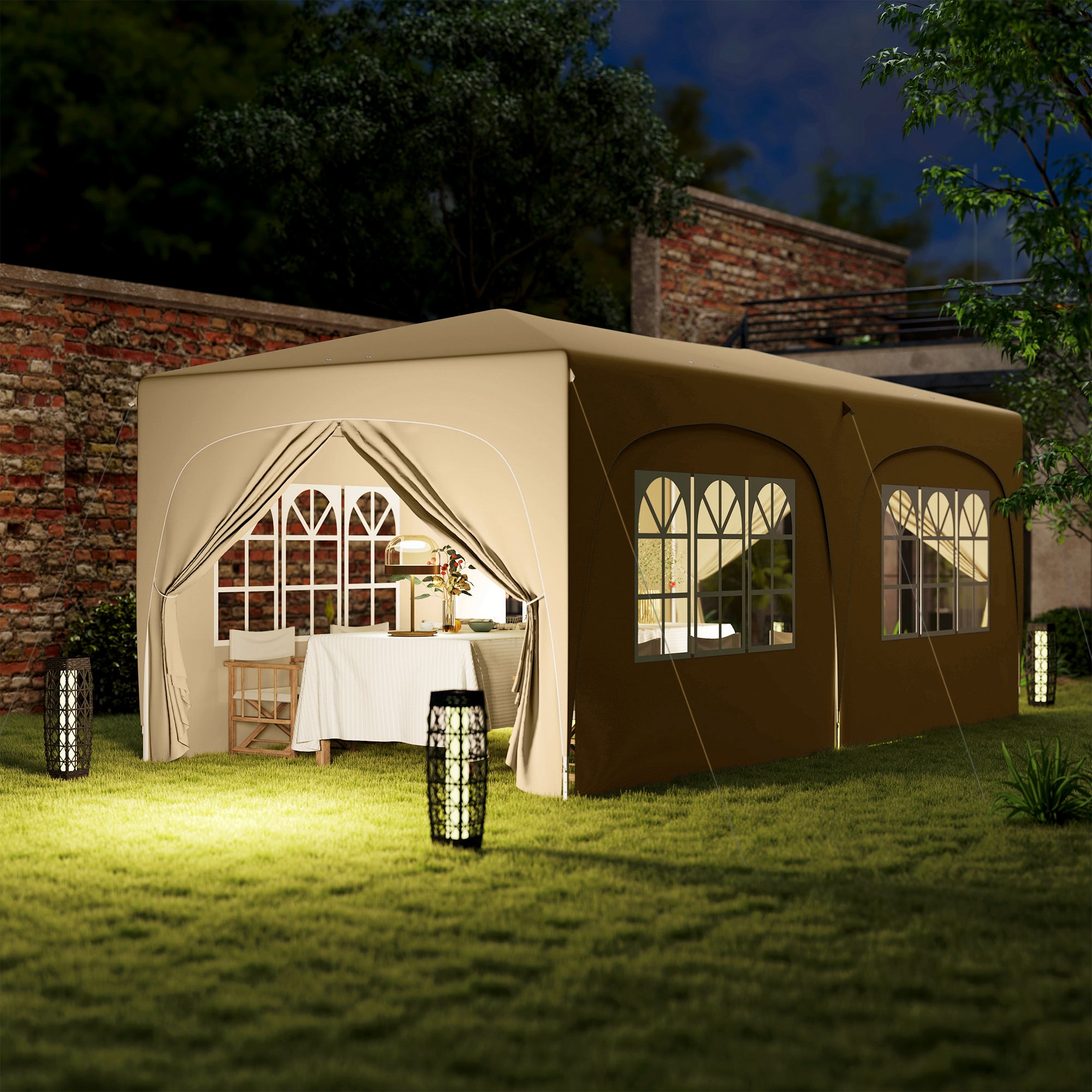 Pavilion approx. 3x6m, Water-Resistant Stable Winterproof Pop-Up Foldable Canopy, UV Protection 50+, Foldable Party Tent Gazebo with 6 Sidewalls Bag Garden Canopy for Camping Garden, Sand