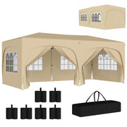 Pavilion approx. 3x6m, Water-Resistant Stable Winterproof Pop-Up Foldable Canopy, UV Protection 50+, Foldable Party Tent Gazebo with 6 Sidewalls Bag Garden Canopy for Camping Garden, Sand