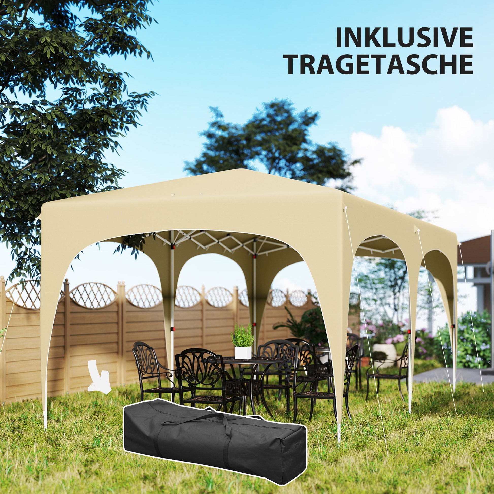 Pavilion approx. 3x6m, Water-Resistant Stable Winterproof Pop-Up Foldable Canopy, UV Protection 50+, Foldable Party Tent Gazebo with 6 Sidewalls Bag Garden Canopy for Camping Garden, Sand