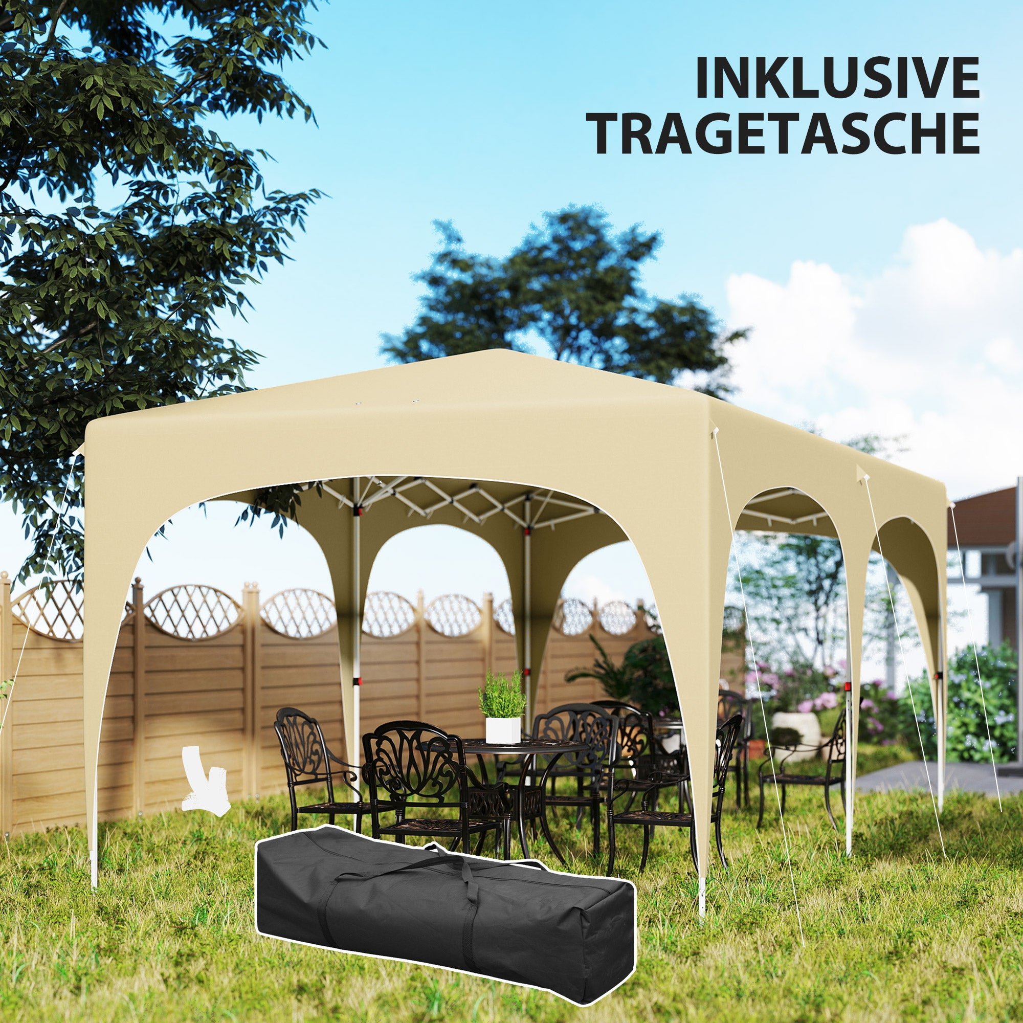 Pavilion approx. 3x6m, Water-Resistant Stable Winterproof Pop-Up Foldable Canopy, UV Protection 50+, Foldable Party Tent Gazebo with 6 Sidewalls Bag Garden Canopy for Camping Garden, Sand