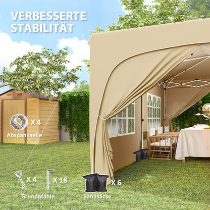 Pavilion approx. 3x6m, Water-Resistant Stable Winterproof Pop-Up Foldable Canopy, UV Protection 50+, Foldable Party Tent Gazebo with 6 Sidewalls Bag Garden Canopy for Camping Garden, Sand