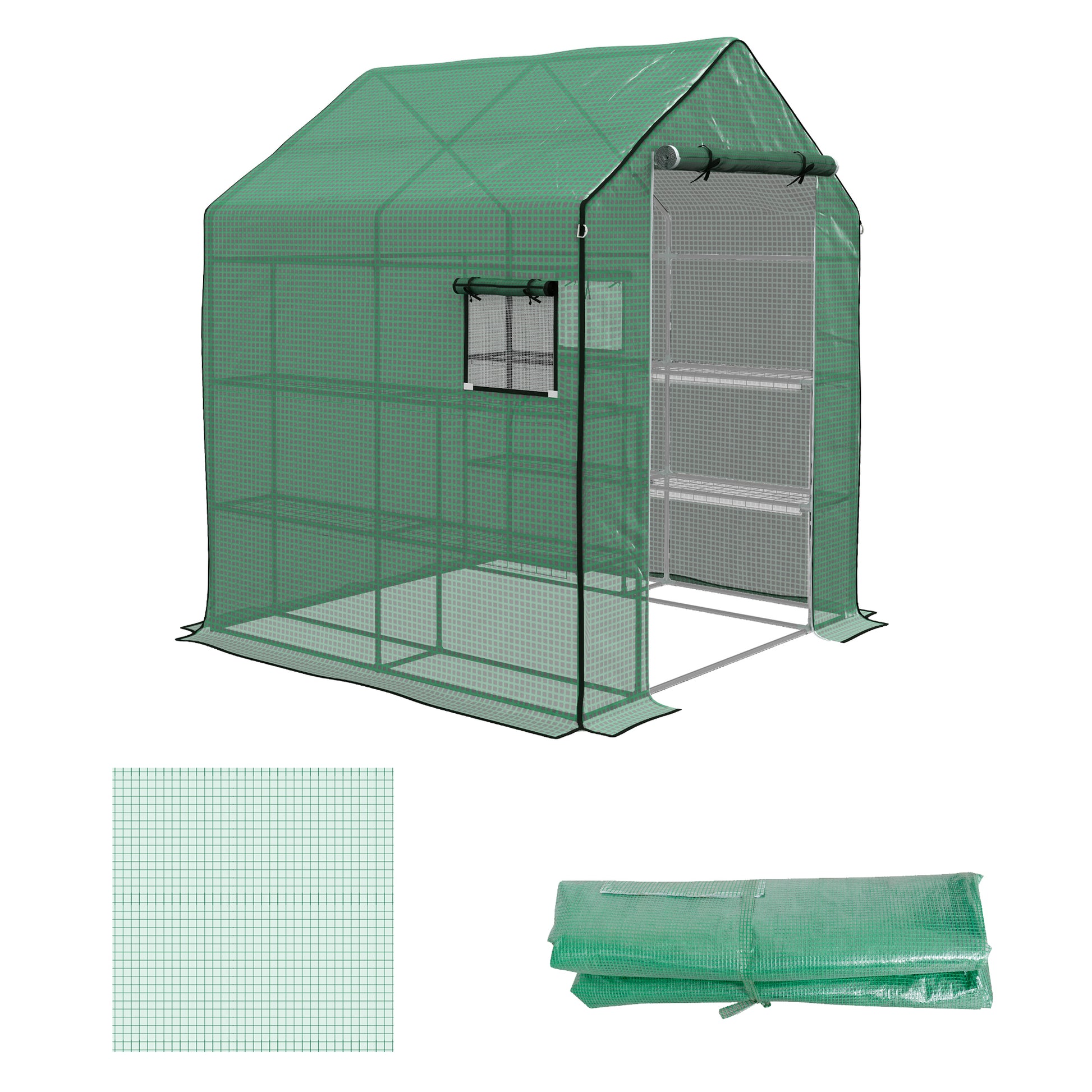Greenhouse Film 1.4 x 1.9 m, Waterproof Garden Film with UV Protection Side Windows, Tear-Resistant Polyethylene Film, Cover for Greenhouse, Tunnel Film for Outdoor, Plants, Green