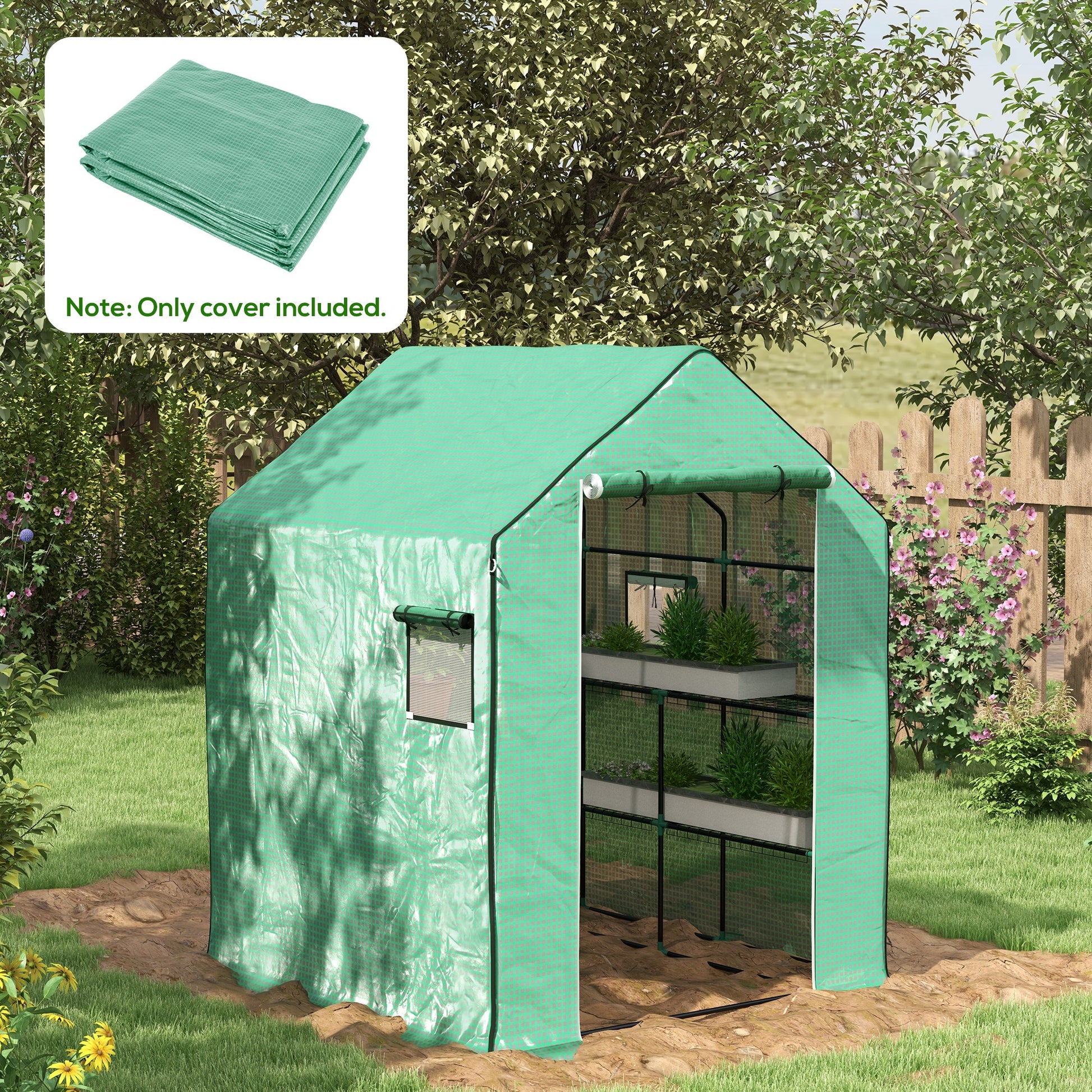 Greenhouse Film 1.4 x 1.9 m, Waterproof Garden Film with UV Protection Side Windows, Tear-Resistant Polyethylene Film, Cover for Greenhouse, Tunnel Film for Outdoor, Plants, Green