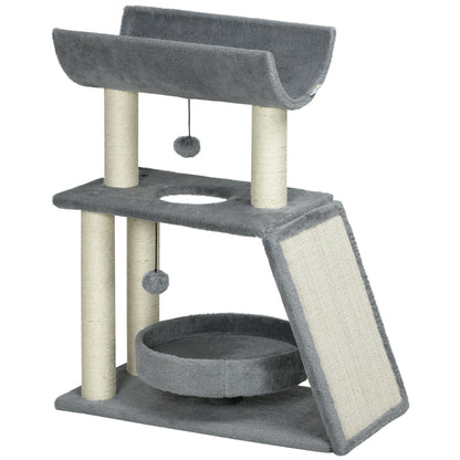 Cat Scratcher Cat Tree 76cm Height with 4 Scratching Posts Nest U-shaped Platform Scratching Pad Hanging Balls Light Gray