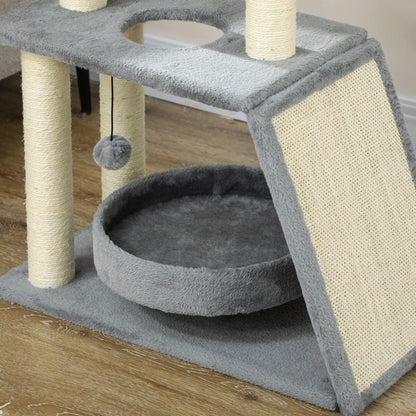 Cat Scratcher Cat Tree 76cm Height with 4 Scratching Posts Nest U-shaped Platform Scratching Pad Hanging Balls Light Gray