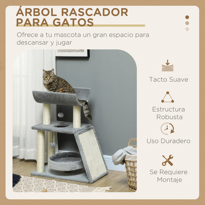 Cat Scratcher Cat Tree 76cm Height with 4 Scratching Posts Nest U-shaped Platform Scratching Pad Hanging Balls Light Gray