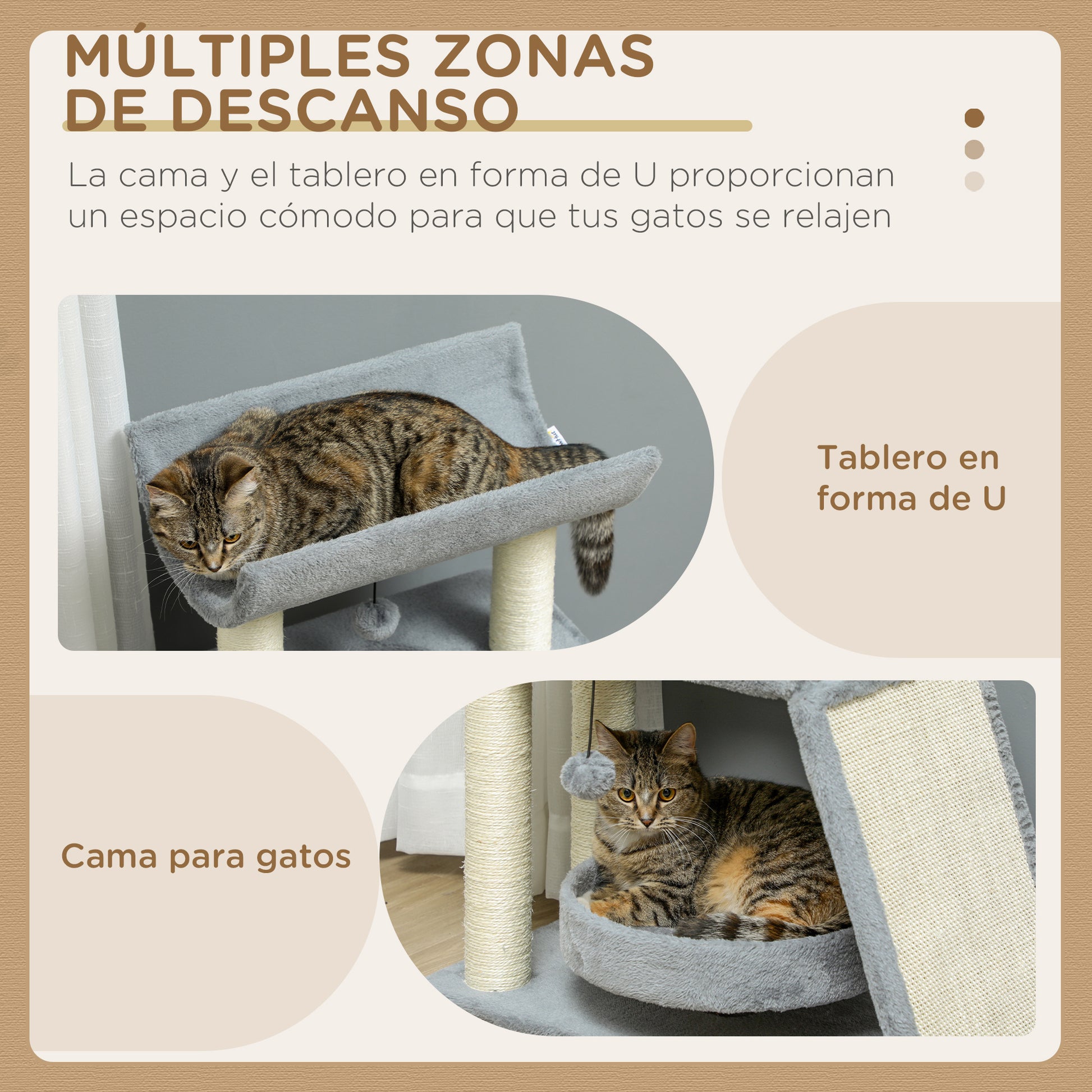 Cat Scratcher Cat Tree 76cm Height with 4 Scratching Posts Nest U-shaped Platform Scratching Pad Hanging Balls Light Gray