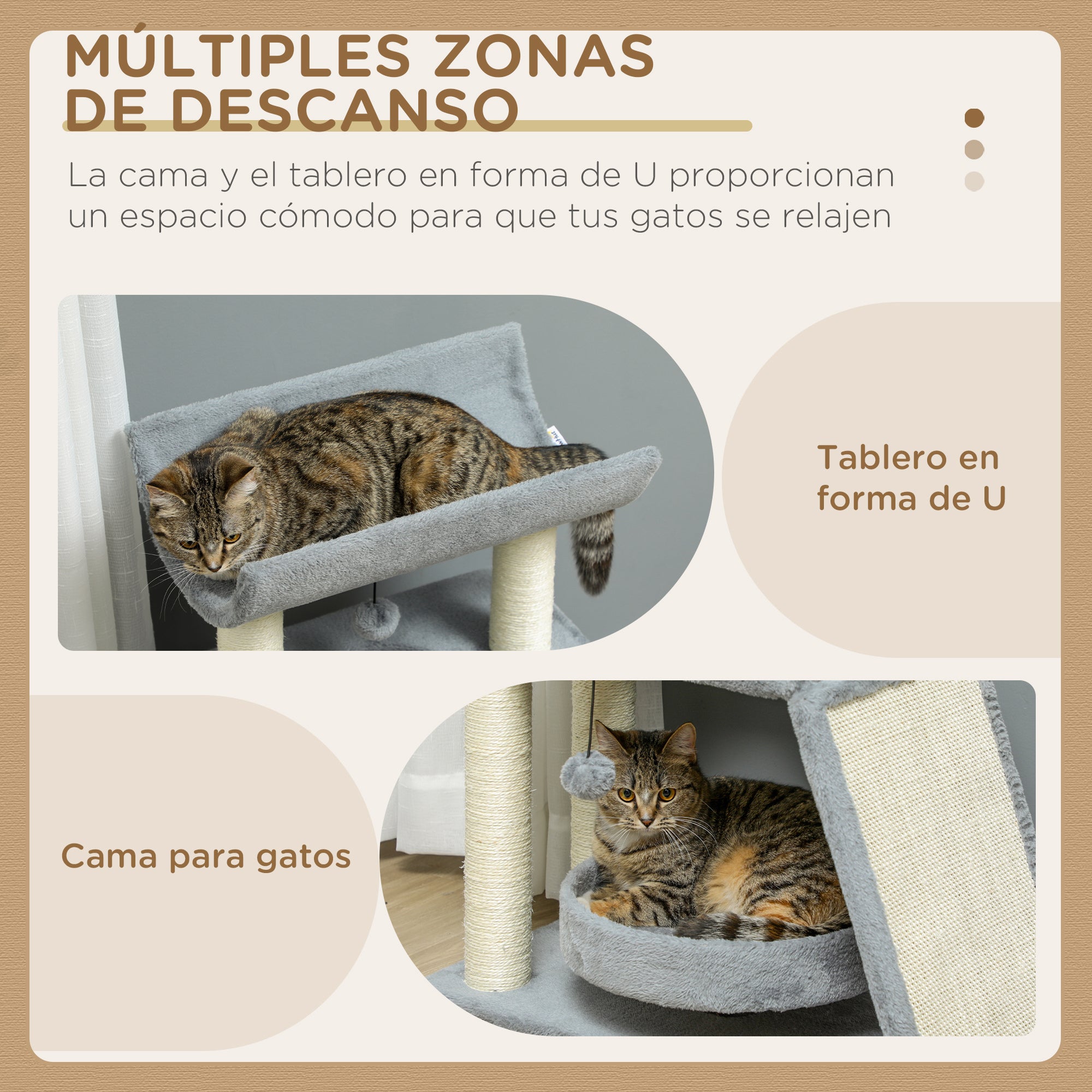 Cat Scratcher Cat Tree 76cm Height with 4 Scratching Posts Nest U-shaped Platform Scratching Pad Hanging Balls Light Gray