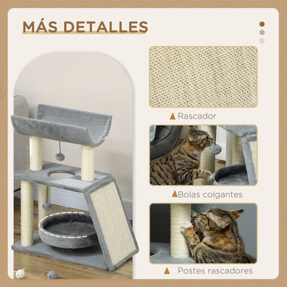 Cat Scratcher Cat Tree 76cm Height with 4 Scratching Posts Nest U-shaped Platform Scratching Pad Hanging Balls Light Gray