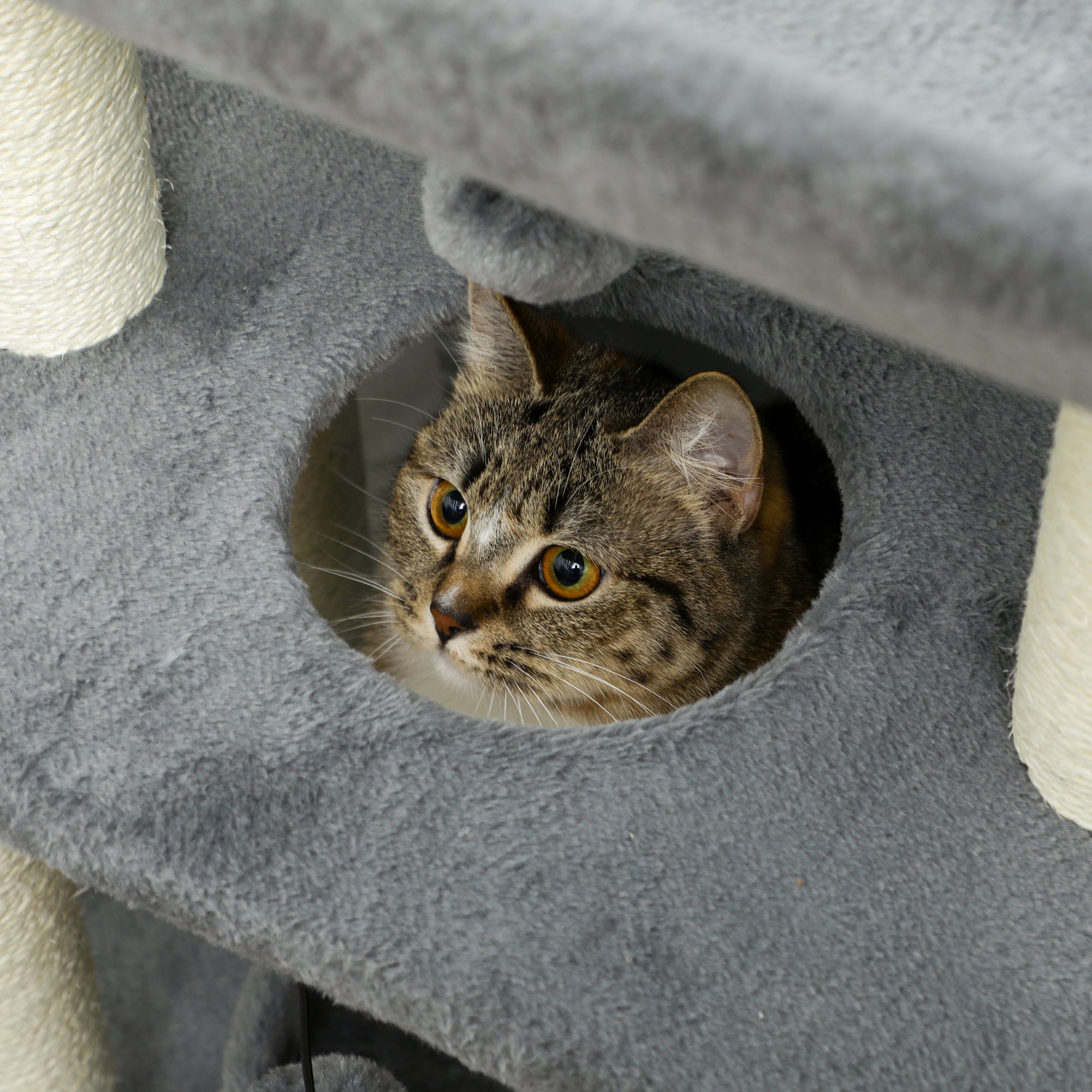 Cat Scratcher Cat Tree 76cm Height with 4 Scratching Posts Nest U-shaped Platform Scratching Pad Hanging Balls Light Gray