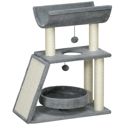 Cat Scratcher Cat Tree 76cm Height with 4 Scratching Posts Nest U-shaped Platform Scratching Pad Hanging Balls Light Gray
