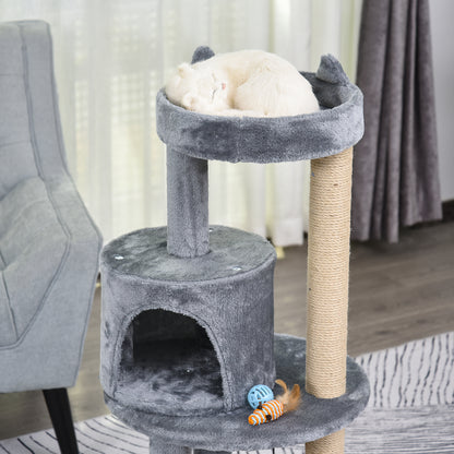 Cat Tree 4-Tier Cat Cave Cat House with Play Balls Perch Sisal Column and Scratching Board Large Stable Luxurious Sisal Plush Grey 48x48x104 cm