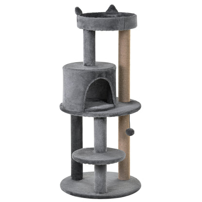 Cat Tree 4-Tier Cat Cave Cat House with Play Balls Perch Sisal Column and Scratching Board Large Stable Luxurious Sisal Plush Grey 48x48x104 cm