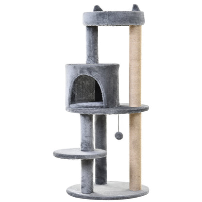 Cat Tree 4-Tier Cat Cave Cat House with Play Balls Perch Sisal Column and Scratching Board Large Stable Luxurious Sisal Plush Grey 48x48x104 cm