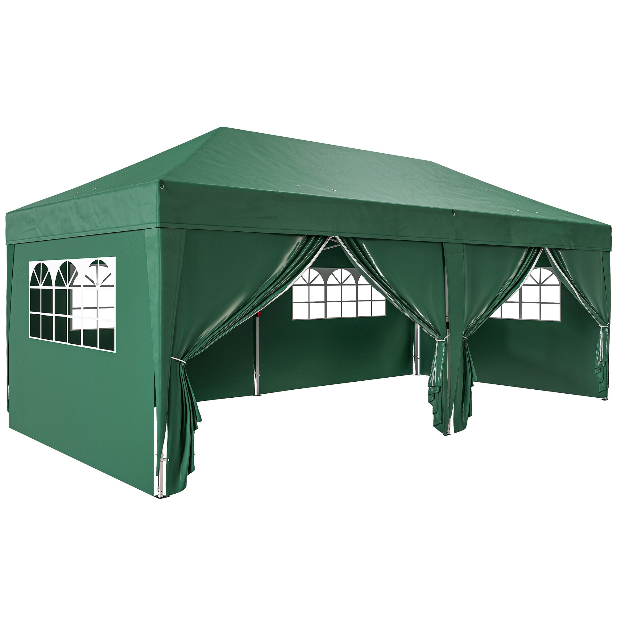 Pavilion approx. 19'4" x 9'8" Pop-Up Folding Gazebo with Windowed Zip Door & Removable Sides, UV Protection, Dark Green