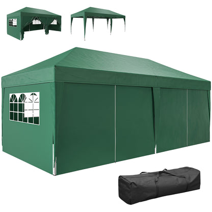 Pavilion approx. 19'4" x 9'8" Pop-Up Folding Gazebo with Windowed Zip Door & Removable Sides, UV Protection, Dark Green