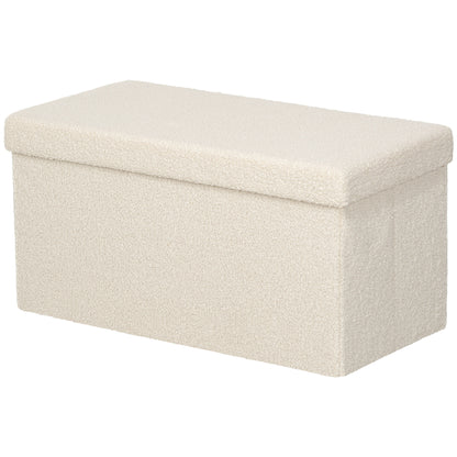 Storage Bench with Storage Space Foldable Upholstered Bench with Velvet Look, Storage Chest, Storage Bench for Living Room Bedroom Hallway 76 x 38 x 38 cm, Cream White