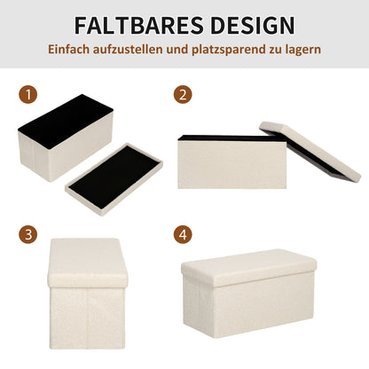 Storage Bench with Storage Space Foldable Upholstered Bench with Velvet Look, Storage Chest, Storage Bench for Living Room Bedroom Hallway 76 x 38 x 38 cm, Cream White