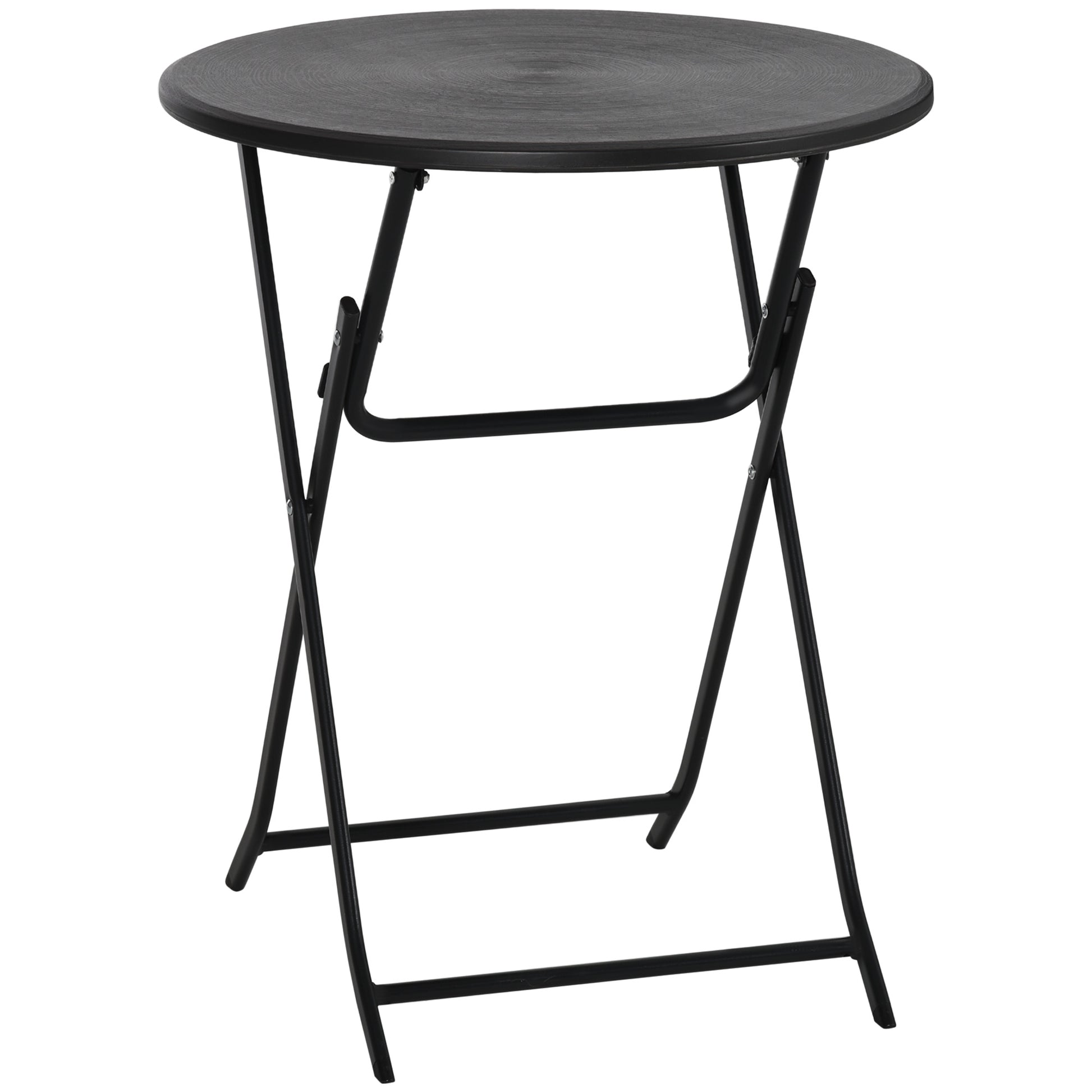Round Side Table Plastic Folding Balcony Table Weatherproof Garden Table Easy to Clean Coffee Table Outdoor Table for Balcony Garden Terrace Porch Ø 60 x 73 cm Dark Gray