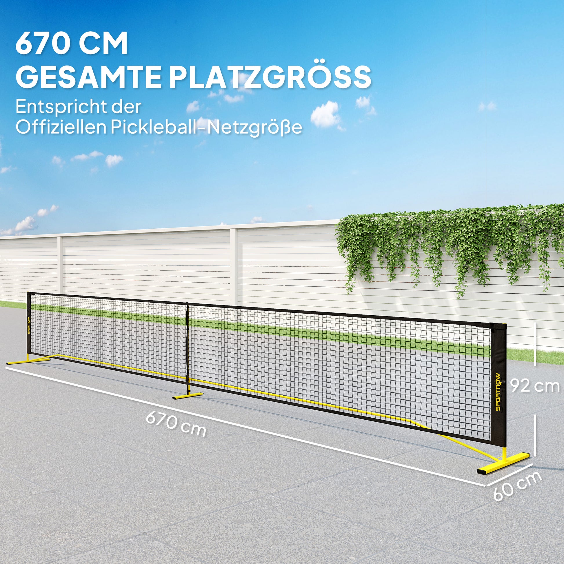 SPORTNOW Portable Pickleball Net, 6.7m with Carrying Bag, Metal Frame for Indoor Outdoor Yellow