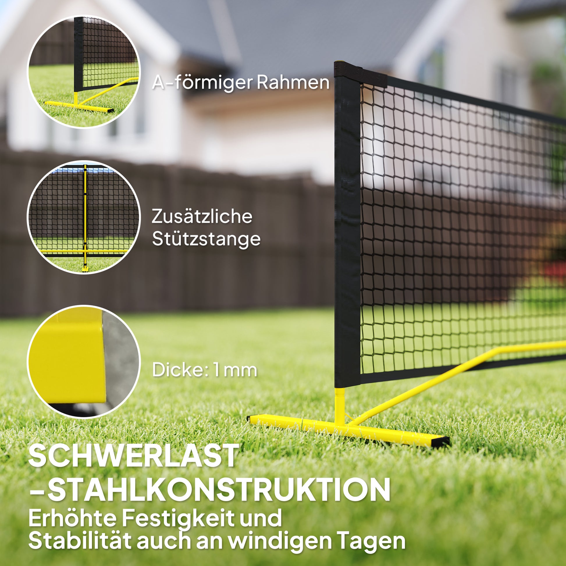 SPORTNOW Portable Pickleball Net, 6.7m with Carrying Bag, Metal Frame for Indoor Outdoor Yellow