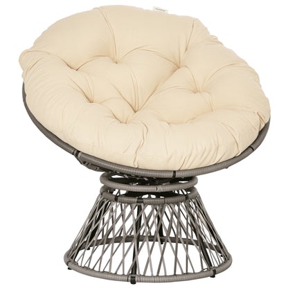 Papasan Chair Basket Chair Seat with Cushion 360 Degrees Rattan Beige B87 x D97 x H86 cm