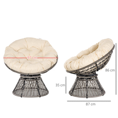 Papasan Chair Basket Chair Seat with Cushion 360 Degrees Rattan Beige B87 x D97 x H86 cm