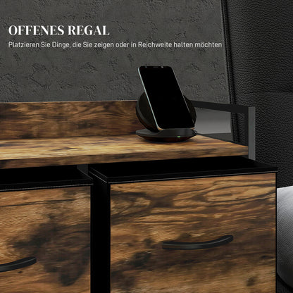 Fabric Drawer Storage Cabinet with 5 Drawers, Shelf Chest with Steel Frame Cabinet for Bedroom, Living Room Rustic Brown