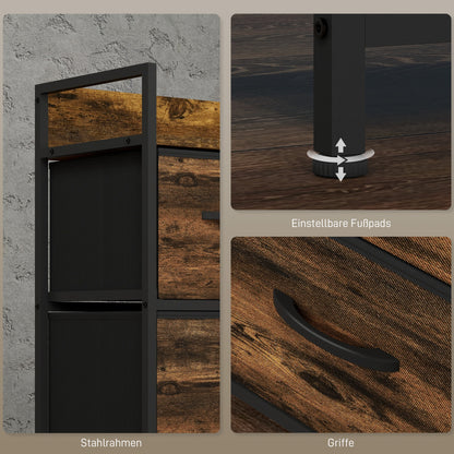 Fabric Drawer Storage Cabinet with 5 Drawers, Shelf Chest with Steel Frame Cabinet for Bedroom, Living Room Rustic Brown