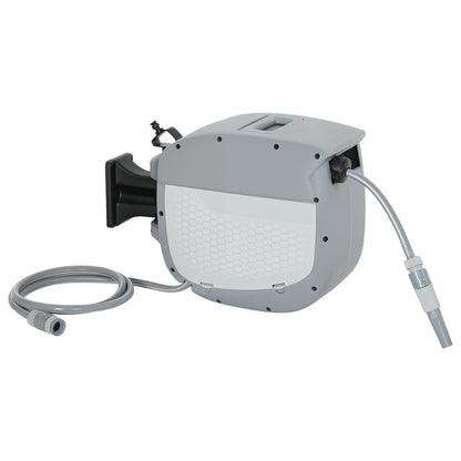 Retractable Garden Hose Reel 20 m + 1.9 m, 2-Mode Nozzle, Wall-Mount with Auto-Lock and Controlled Rewind, 180° Swivel, Gray
