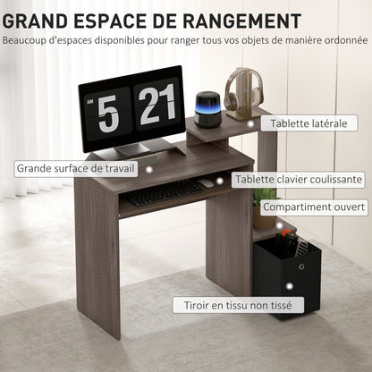 Multimedia Computer Desk with Shelves Sliding Shelf Keyboard Basket Black Particle Board Gray