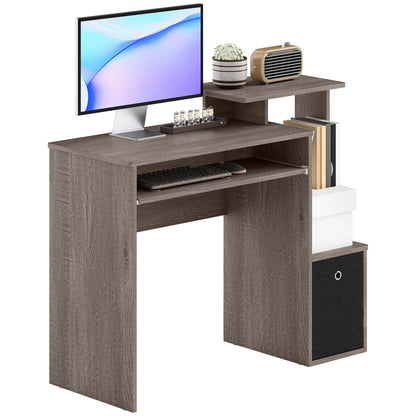 Multimedia Computer Desk with Shelves Sliding Shelf Keyboard Basket Black Particle Board Gray