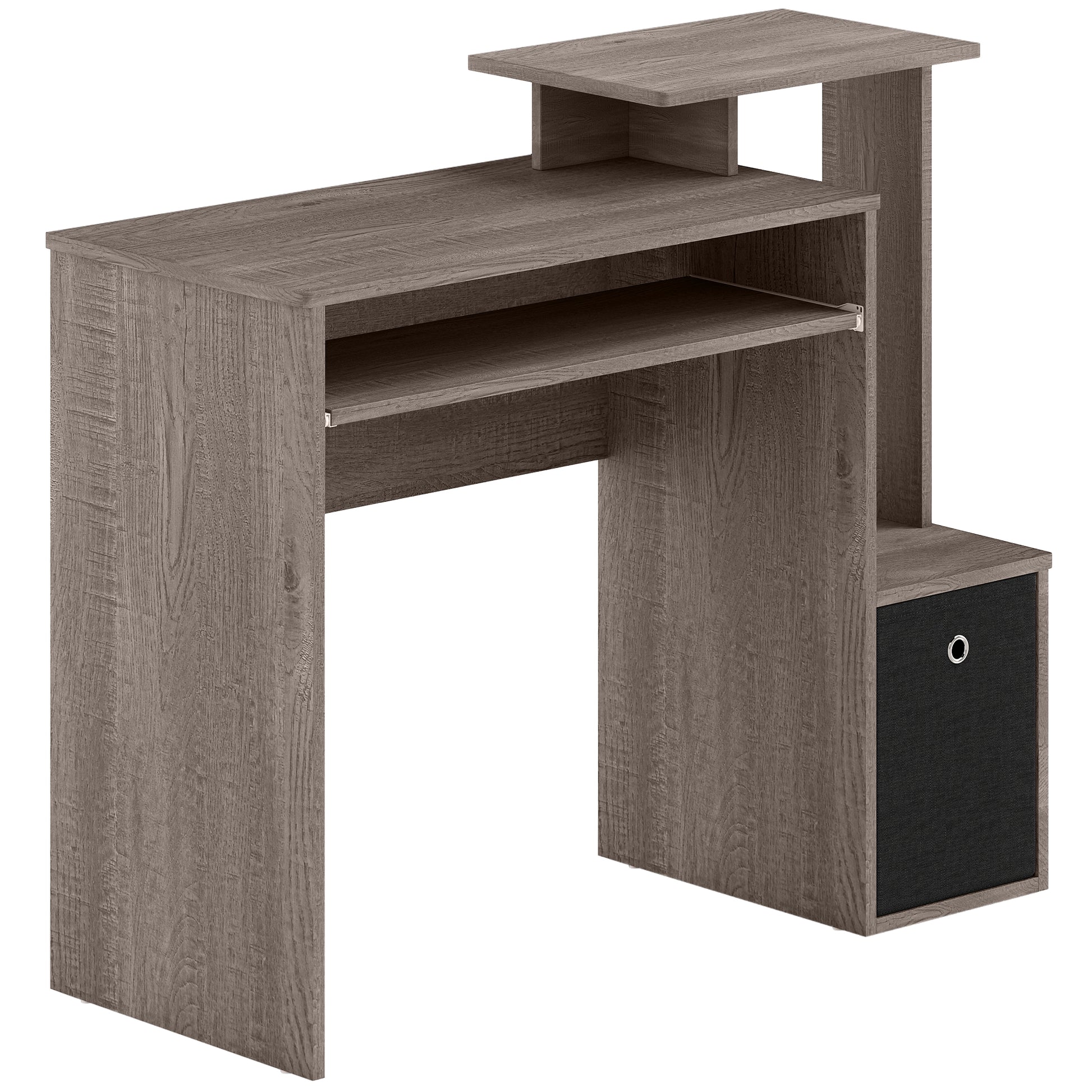 Multimedia Computer Desk with Shelves Sliding Shelf Keyboard Basket Black Particle Board Gray