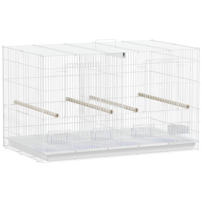 Bird Cage with Divider Birdcage with 4 Feeders 4 Perches and Removable Tray Cage for Parrots Canaries Budgies 76x46x46 cm White