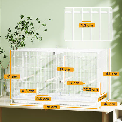 Bird Cage with Divider Birdcage with 4 Feeders 4 Perches and Removable Tray Cage for Parrots Canaries Budgies 76x46x46 cm White
