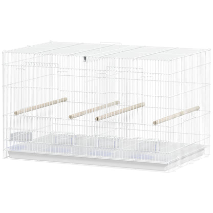 Bird Cage with Divider Birdcage with 4 Feeders 4 Perches and Removable Tray Cage for Parrots Canaries Budgies 76x46x46 cm White
