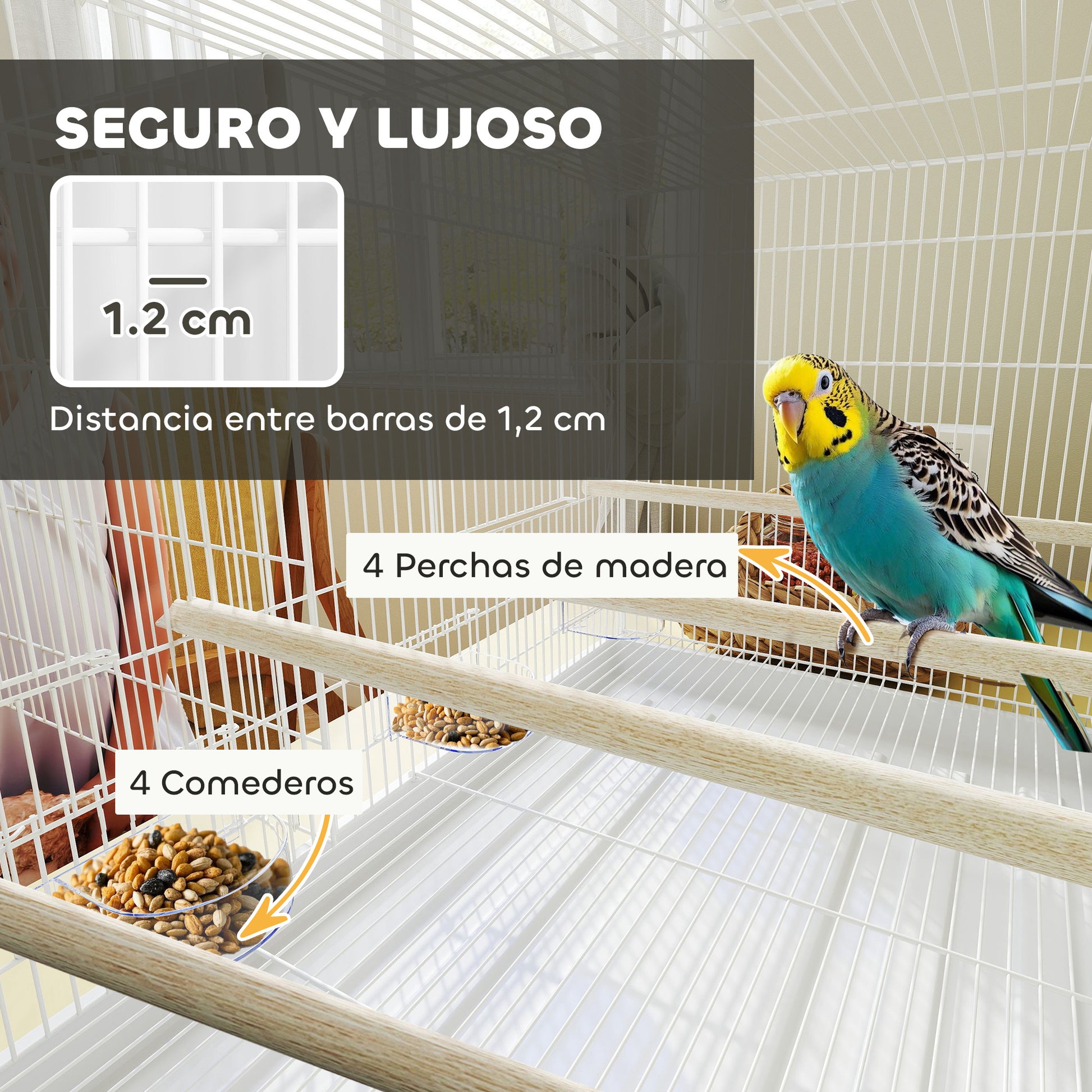 Bird Cage with Divider Birdcage with 4 Feeders 4 Perches and Removable Tray Cage for Parrots Canaries Budgies 76x46x46 cm White