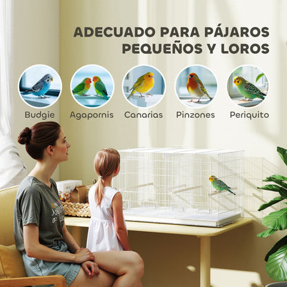 Bird Cage with Divider Birdcage with 4 Feeders 4 Perches and Removable Tray Cage for Parrots Canaries Budgies 76x46x46 cm White