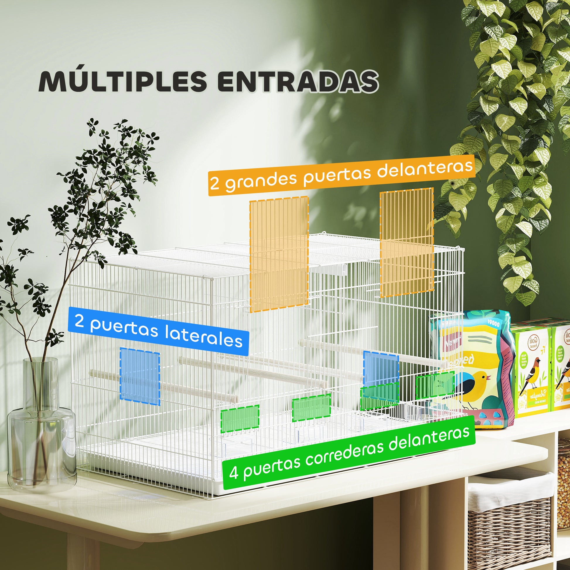 Bird Cage with Divider Birdcage with 4 Feeders 4 Perches and Removable Tray Cage for Parrots Canaries Budgies 76x46x46 cm White