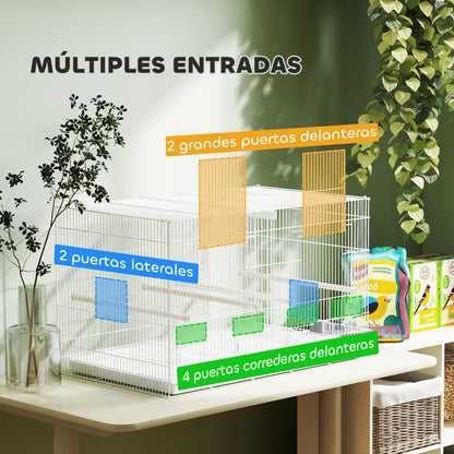Bird Cage with Divider Birdcage with 4 Feeders 4 Perches and Removable Tray Cage for Parrots Canaries Budgies 76x46x46 cm White