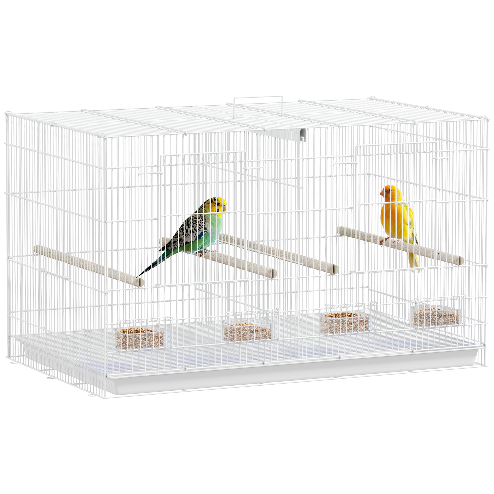 Bird Cage with Divider Birdcage with 4 Feeders 4 Perches and Removable Tray Cage for Parrots Canaries Budgies 76x46x46 cm White