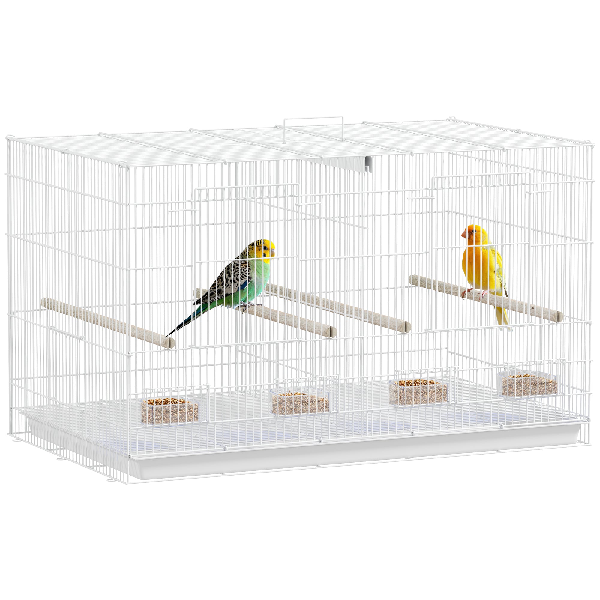 Bird Cage with Divider Birdcage with 4 Feeders 4 Perches and Removable Tray Cage for Parrots Canaries Budgies 76x46x46 cm White
