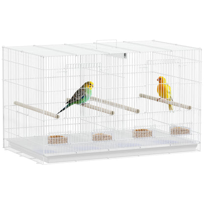 Bird Cage with Divider Birdcage with 4 Feeders 4 Perches and Removable Tray Cage for Parrots Canaries Budgies 76x46x46 cm White