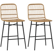 Set of 2 High Kitchen Stools Bar Stools with Rattan Back and Seat Load 120 kg Modern Bar Chairs for Kitchen Dining Room Brown