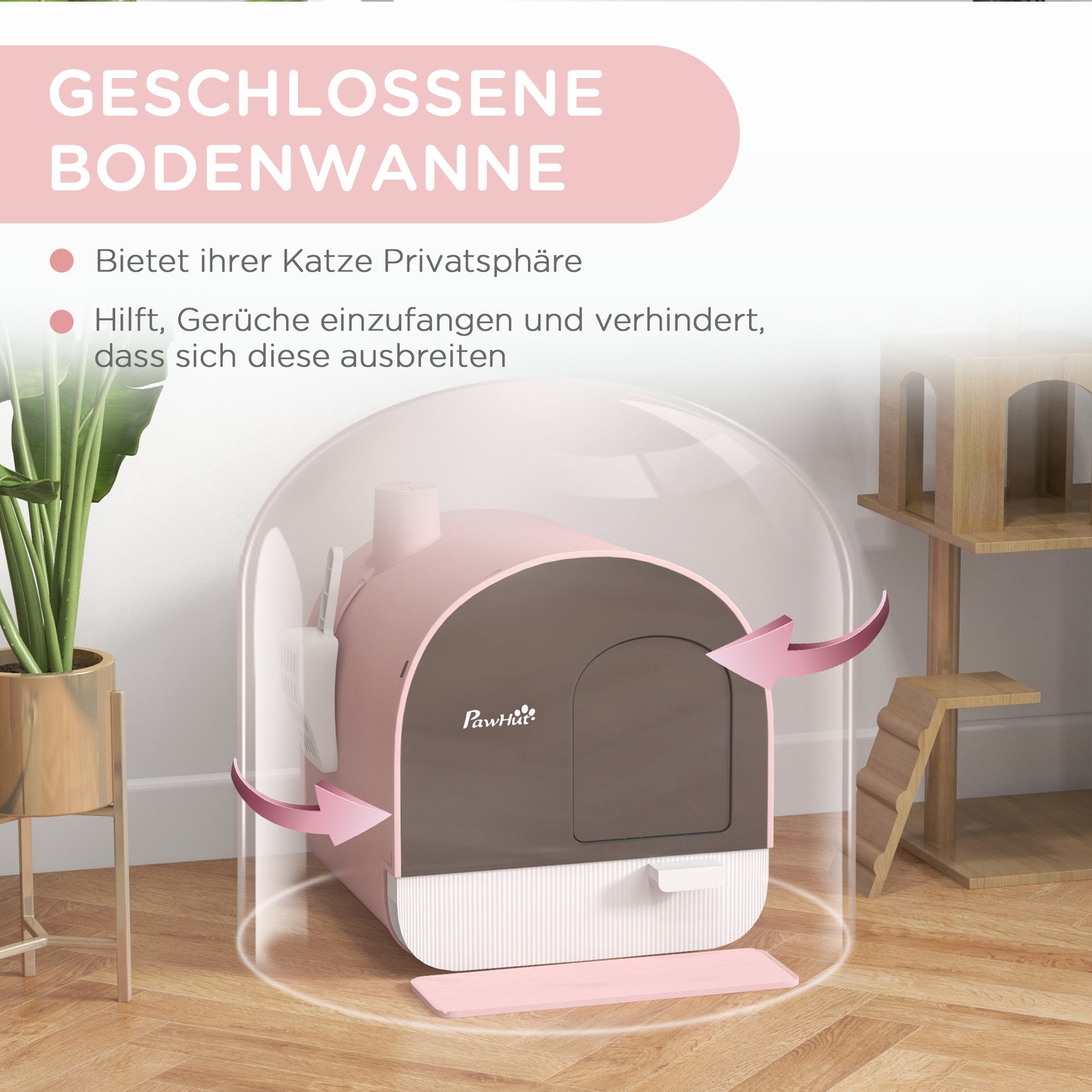 Cat Litter Box with Lid, Cat Toilet Including Scoop and Cat Litter Mat, Pull-Out Tray, Cat Litter Box for Large Cats, Pink, 43 x 44 x 47 cm