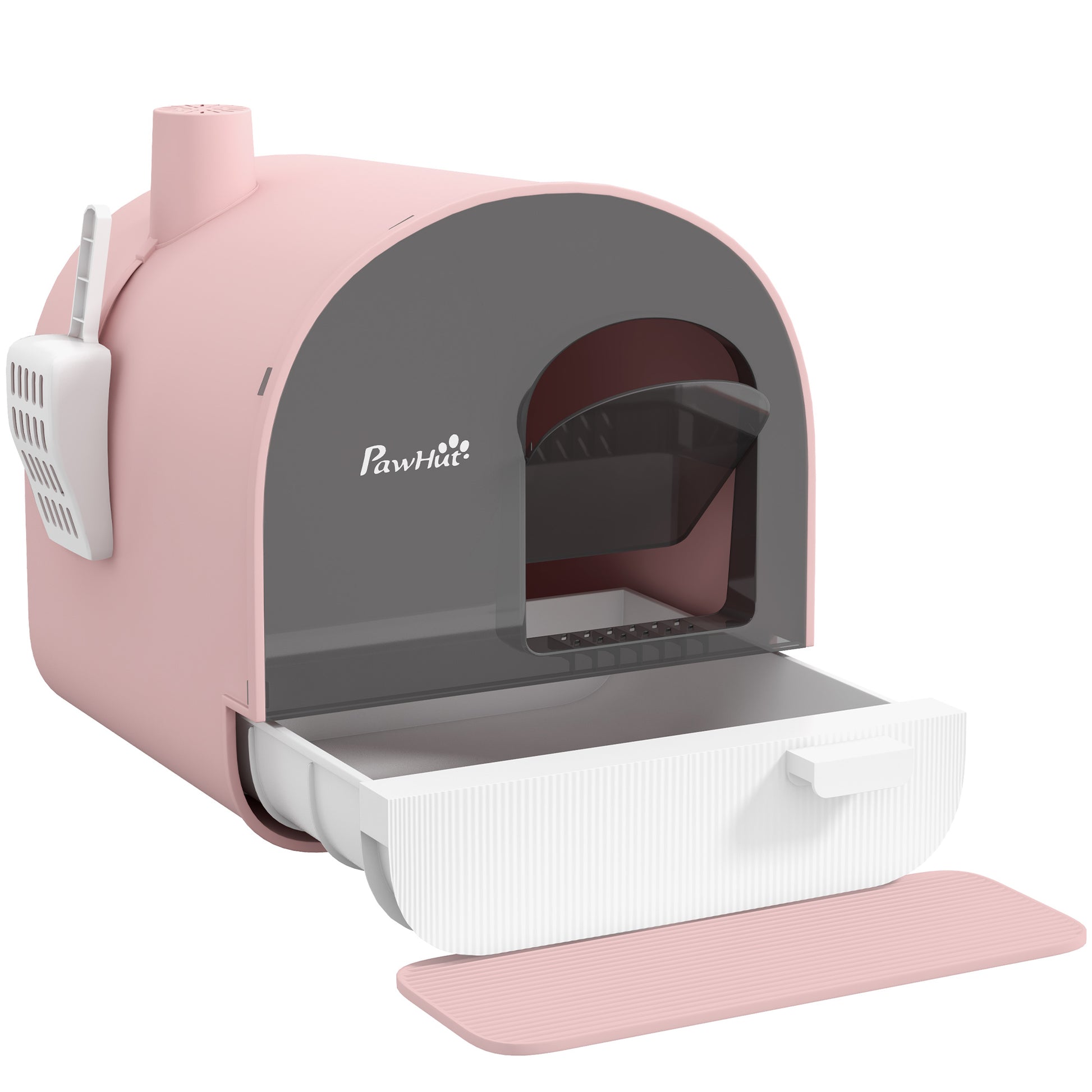 Cat Litter Box with Lid, Cat Toilet Including Scoop and Cat Litter Mat, Pull-Out Tray, Cat Litter Box for Large Cats, Pink, 43 x 44 x 47 cm