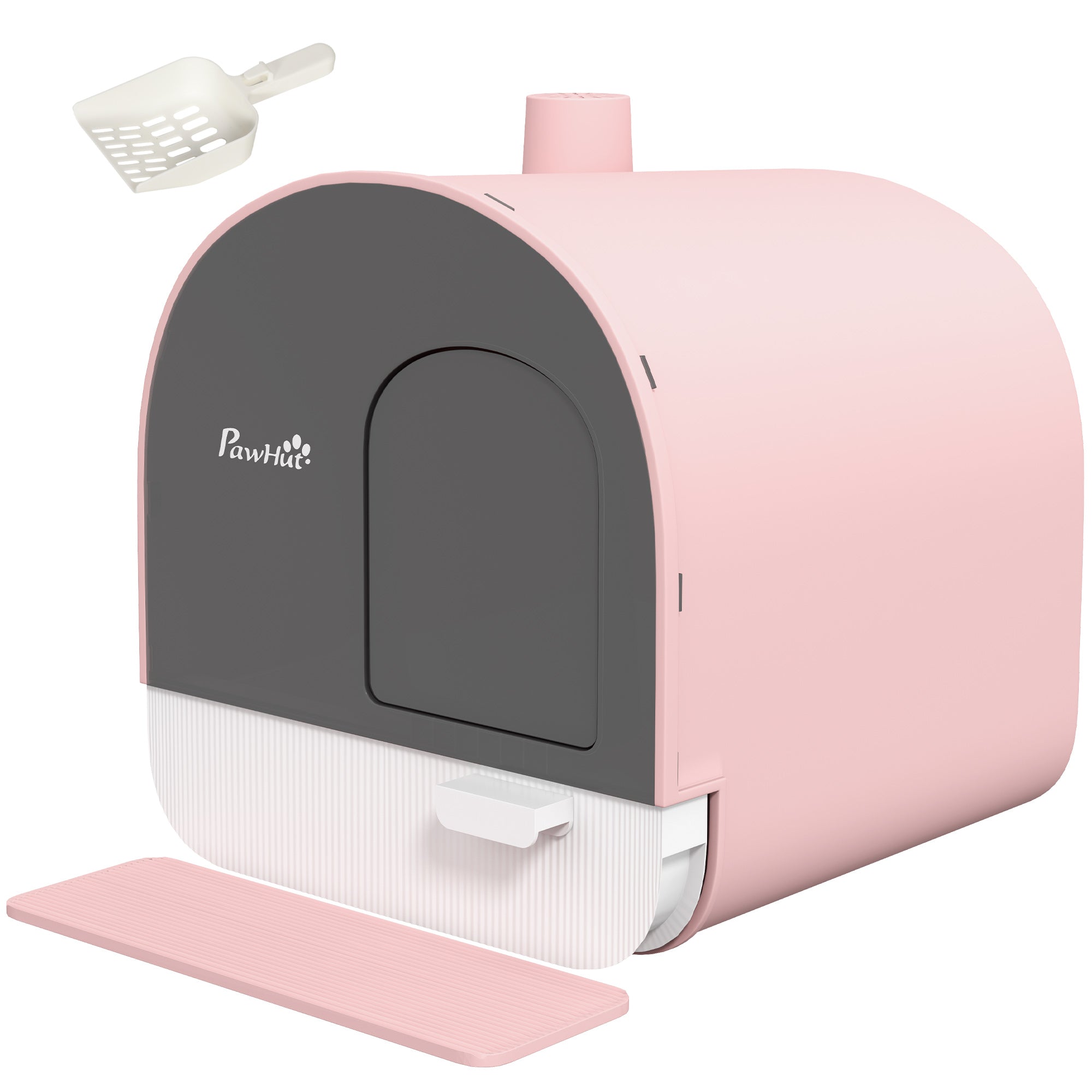 Cat Litter Box with Lid, Cat Toilet Including Scoop and Cat Litter Mat, Pull-Out Tray, Cat Litter Box for Large Cats, Pink, 43 x 44 x 47 cm