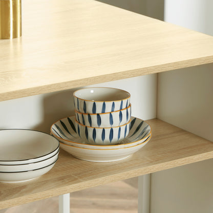 Kitchen Bar Table with 3 Shelves and Stainless Steel Knife Holder, 105 x 65 x 90 cm, White and Natural