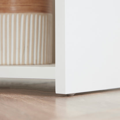 Kitchen Bar Table with 3 Shelves and Stainless Steel Knife Holder, 105 x 65 x 90 cm, White and Natural