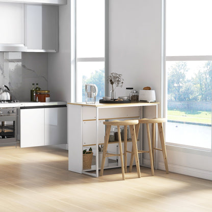 Kitchen Bar Table with 3 Shelves and Stainless Steel Knife Holder, 105 x 65 x 90 cm, White and Natural